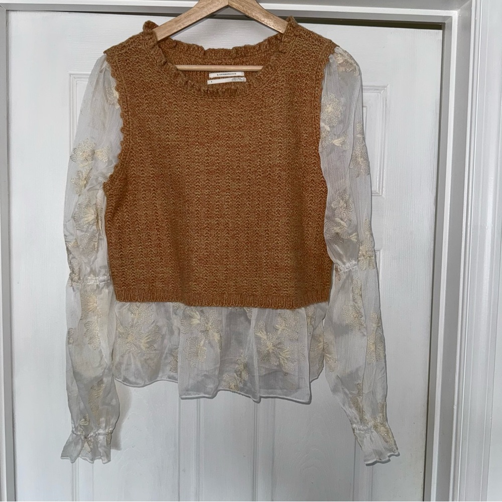 Anthropologie Tan and Cream Layered Blouse - Picture 6 of 13